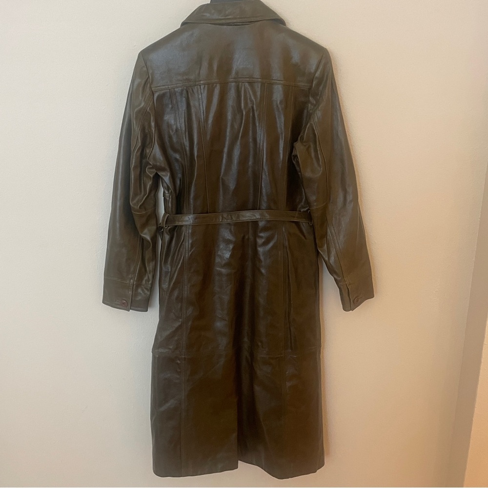 Wilson Maxima Vintage Dark Green Women Leather Trench Coat SizeS - Picture 3 of 10